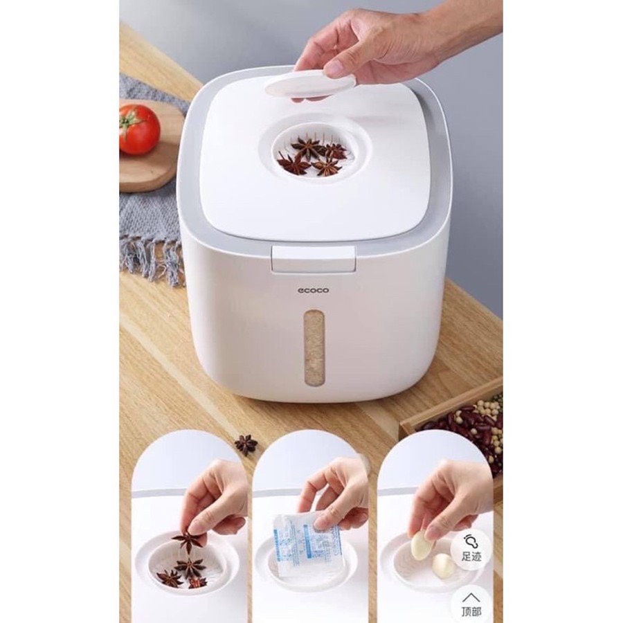 Thùng đựng gạo Ecoco 10kg chính hãng, chống ẩm ngăn côn trùng thông minh cao cấp tặng kèm cốc đong gạo