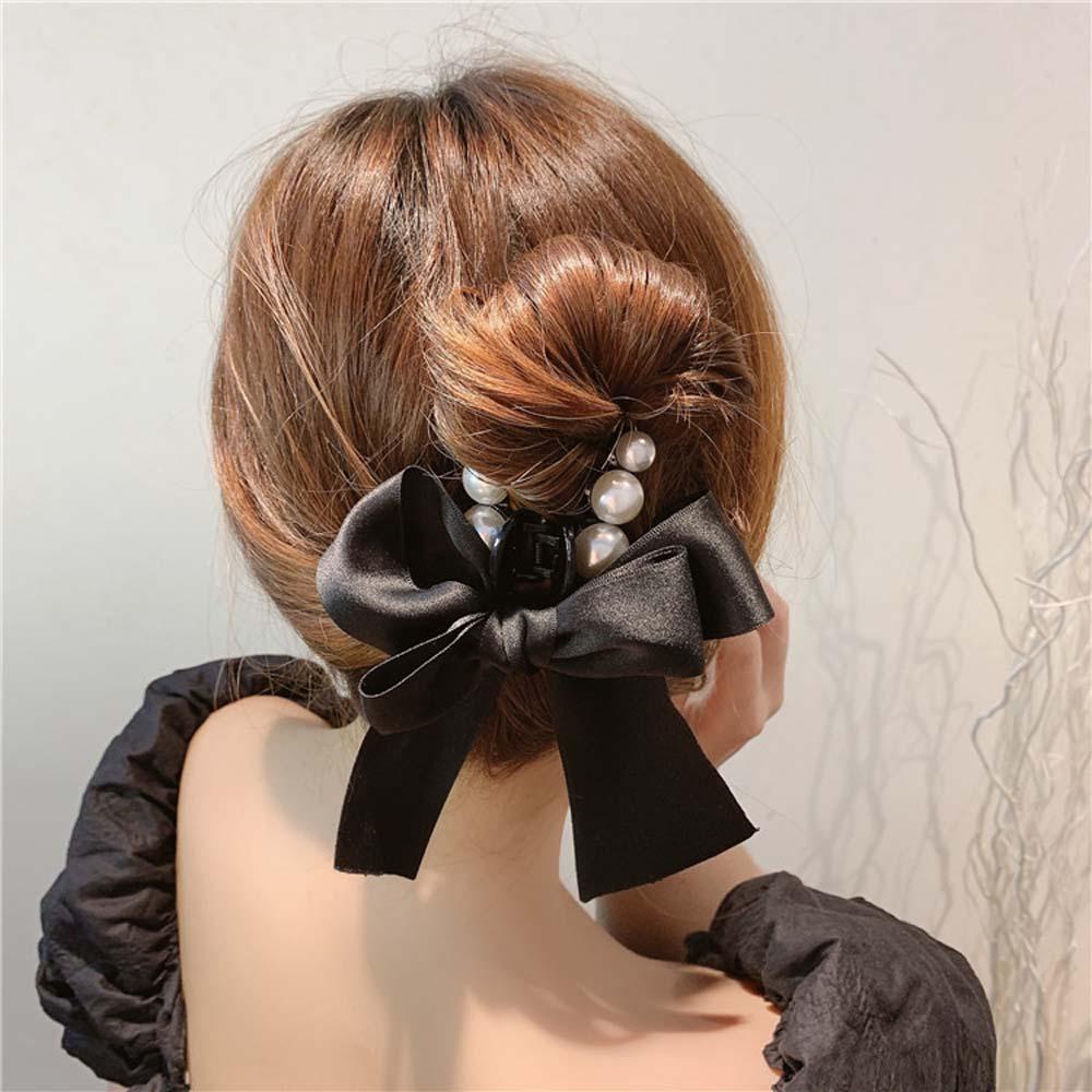 NICKOLAS Kẹp Tóc Càng Cua Đính Nơ Và Ngọc Trai Nhân Tạo Phong Cách Hàn Quốc Cho Nữ