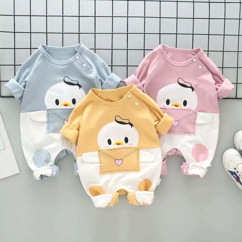 Áo liền quần cotton tay dài họa tiết hoạt hình 2021 cho bé 0-2 tuổi