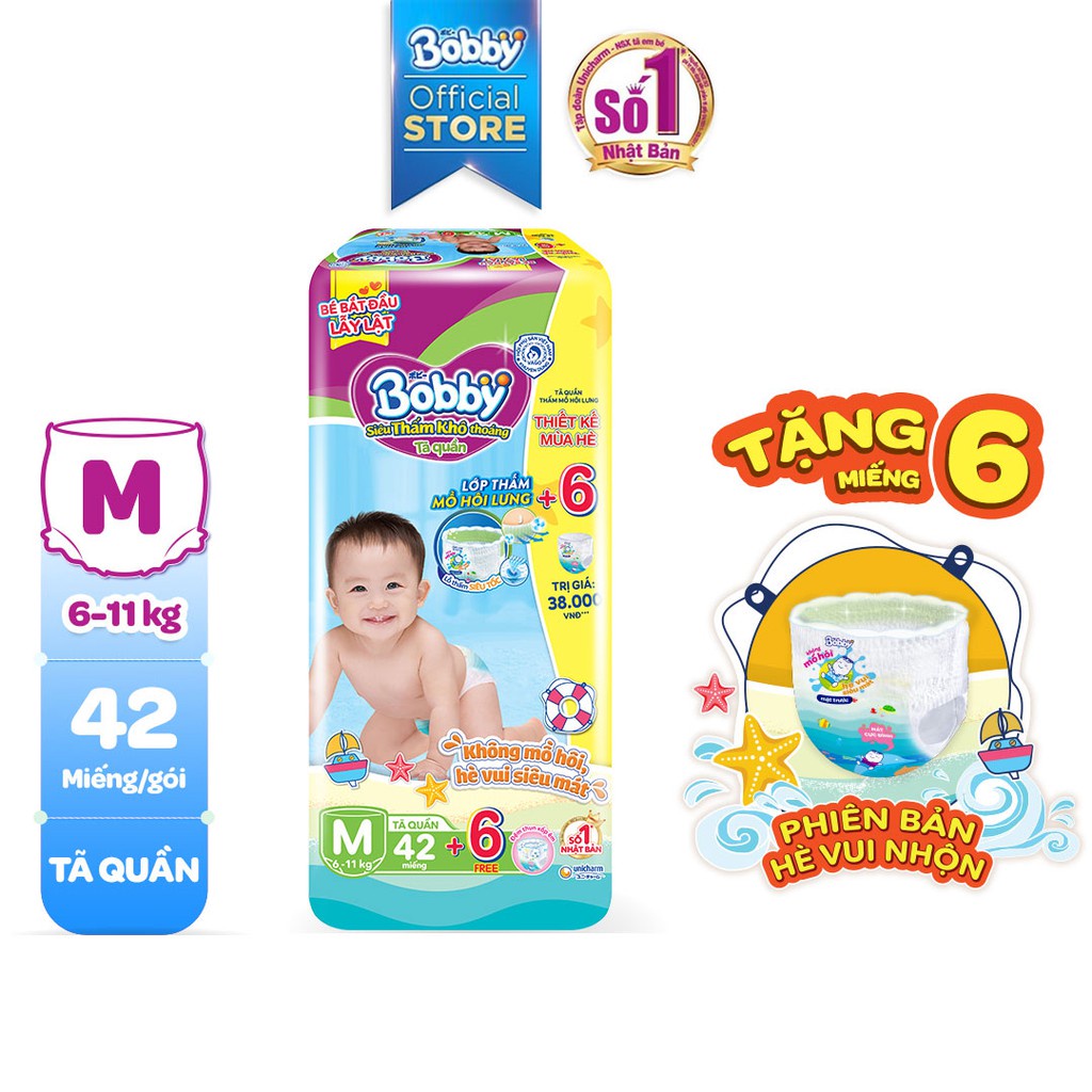 [TẶNG 6 MIẾNG] Tã Quần Bobby Size M 42 Miếng