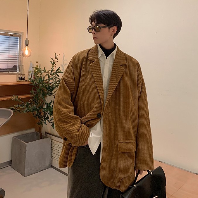 Áo khoác Blazer Nam Form rộng dài tay unisex basic chất nhung tăm phong cách Hàn Quốc Vest Áo Blazer nam form rộng