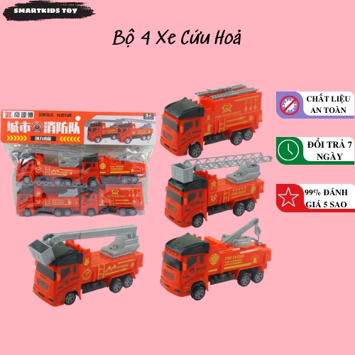 Đồ chơi mô hình bộ 4 xe cứu hoả có cót hàng đẹp mới nhất
