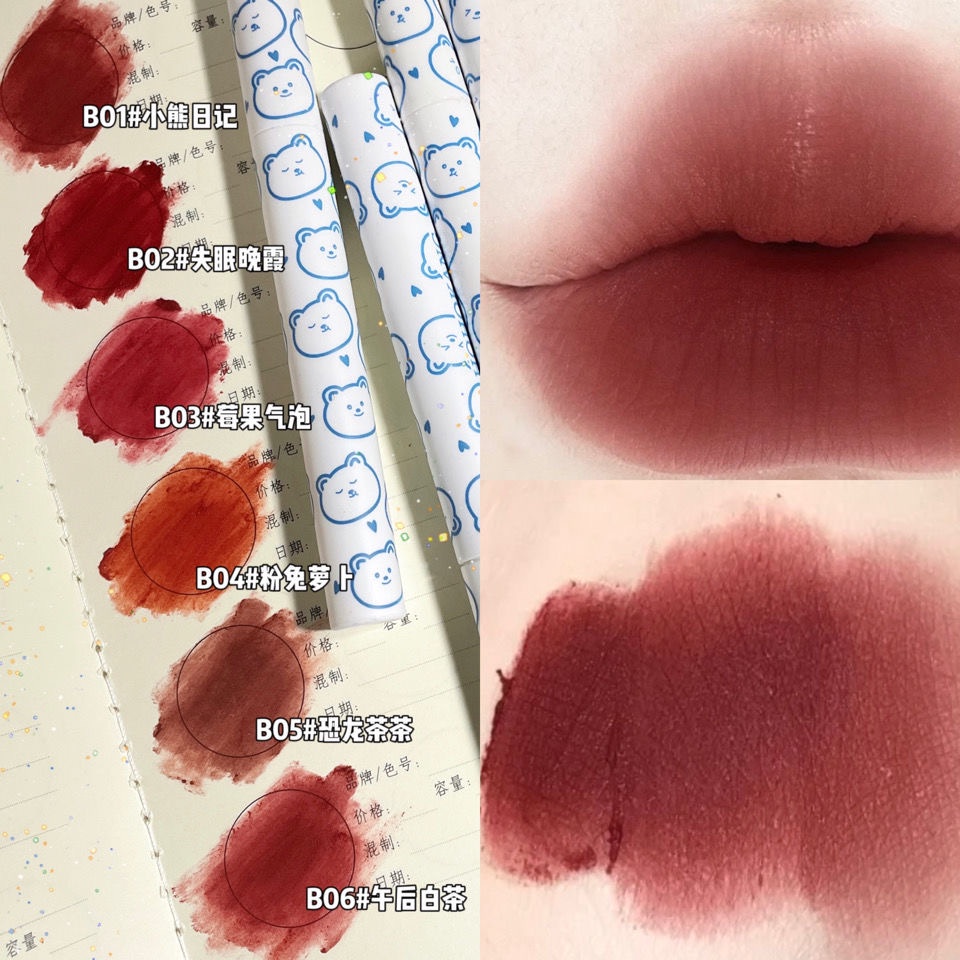 Son Môi Hohokang Màu Nhung Lì Họa Tiết Gấu Dễ Thương