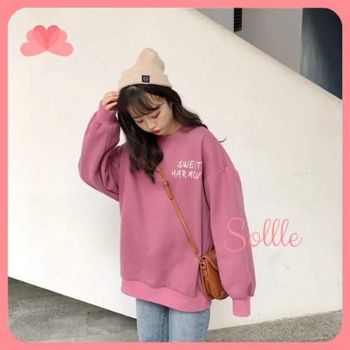 Áo sweater nỉ dáng rộng unisex thu đông dày dặn mềm mịn in chữ cá tính Hàn Quốc Sollle ASW01