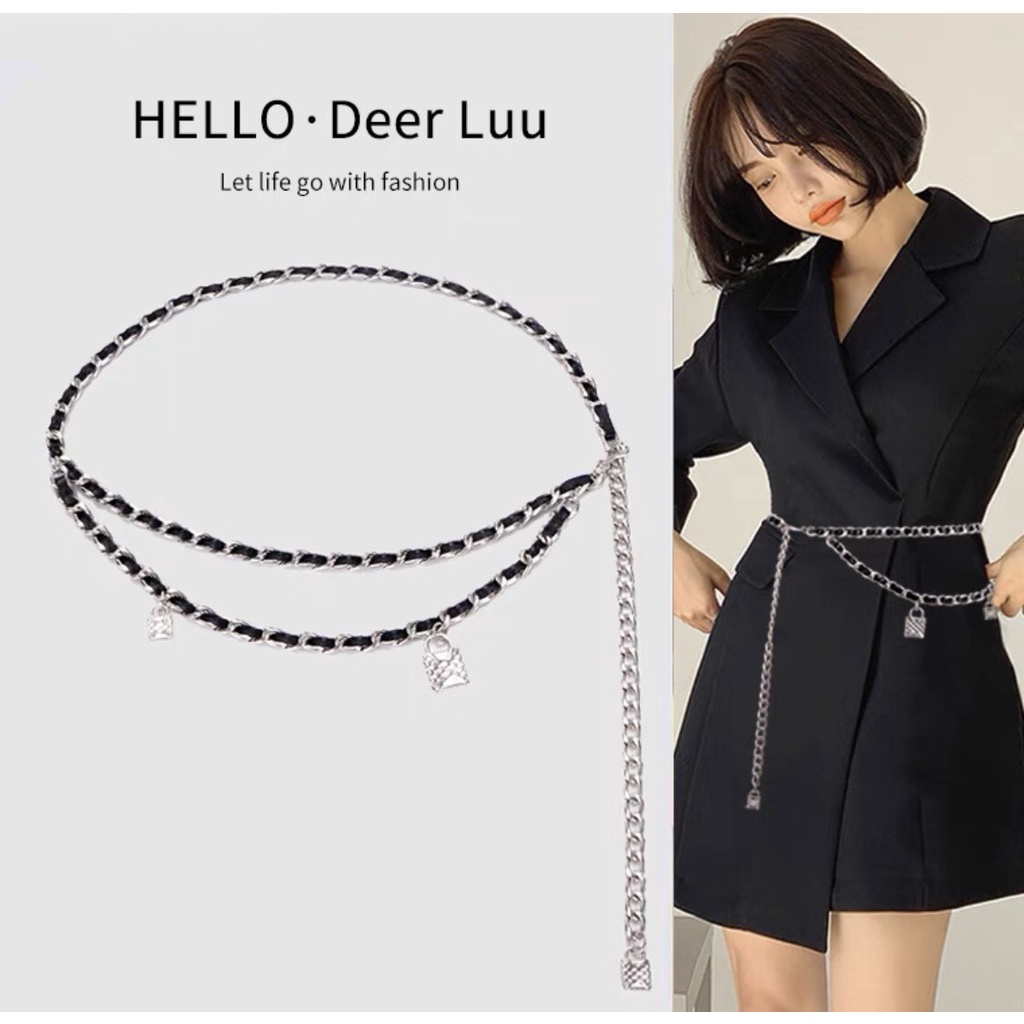 Đai váy thắt lưng belt xích phối da ba khóa hai tầng phối đồ cực chất