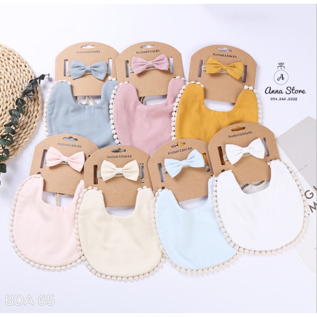 BDA 65 : Set yếm kem băng đô nơ cho bé