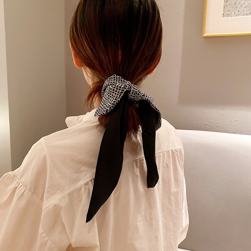 Dây buộc tóc kaki buộc nơ tua rua dễ thương cho phái nữ