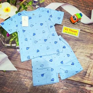 ☆Xả lẻ size☆ Bộ cộc cotton sợi petit mềm mát Moon - nền xanh mát