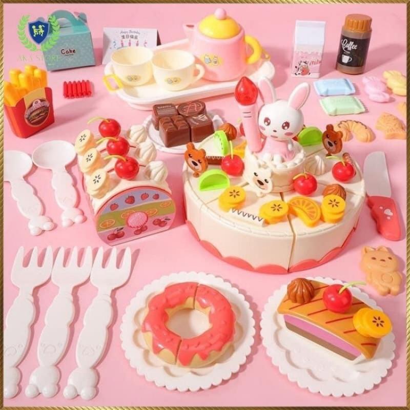 Đồ Chơi Bánh Sinh Nhật Cho Bé Loại 85 Chi Tiết Loại Lớn, Hiệu Ứng Nhạc Happy Birthday Và Đèn Nến Sinh Động