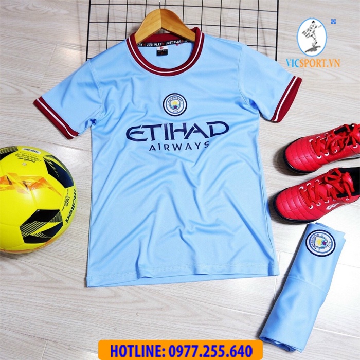 Áo Bóng Đá Trẻ Em, Quần Áo Đá Banh Cho Bé CLB MANCHESTER CITY 2022 - 2023 thun lạnh -Vicsport