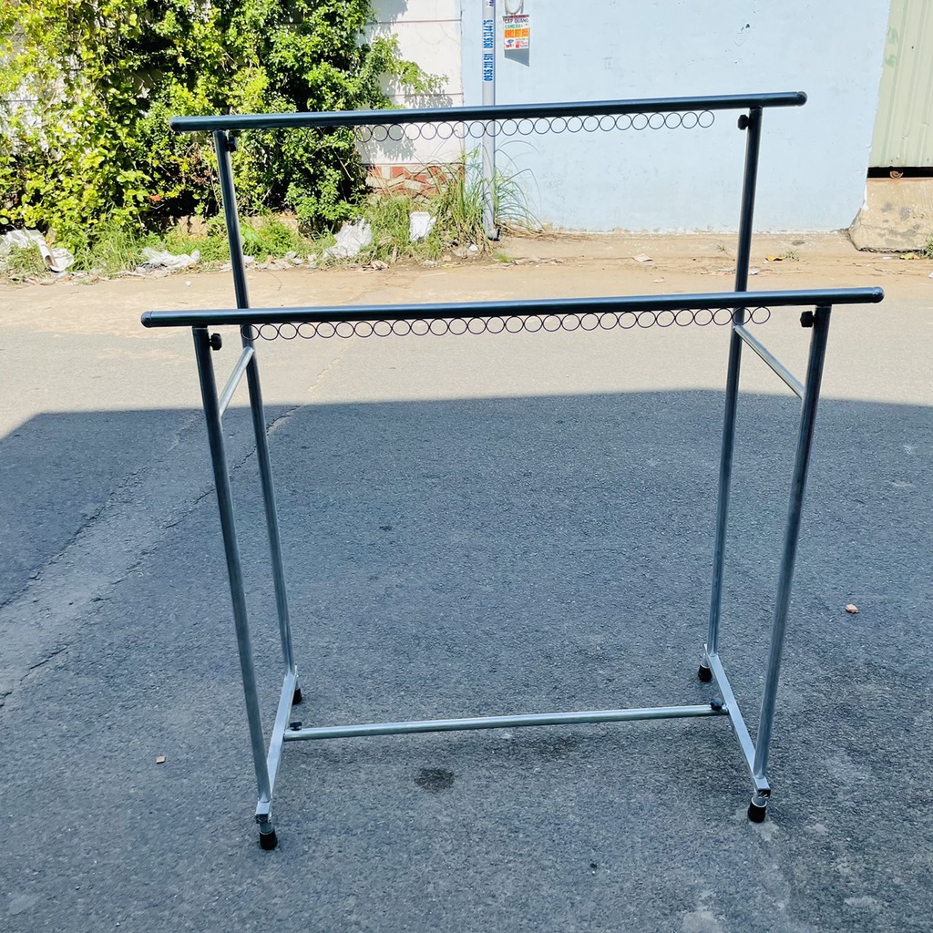 Sào phơi đồ đôi khung sắt chắc chắn, chân vuông cao cấp, treo quần áo có khoen (R50*D120*C130cm)