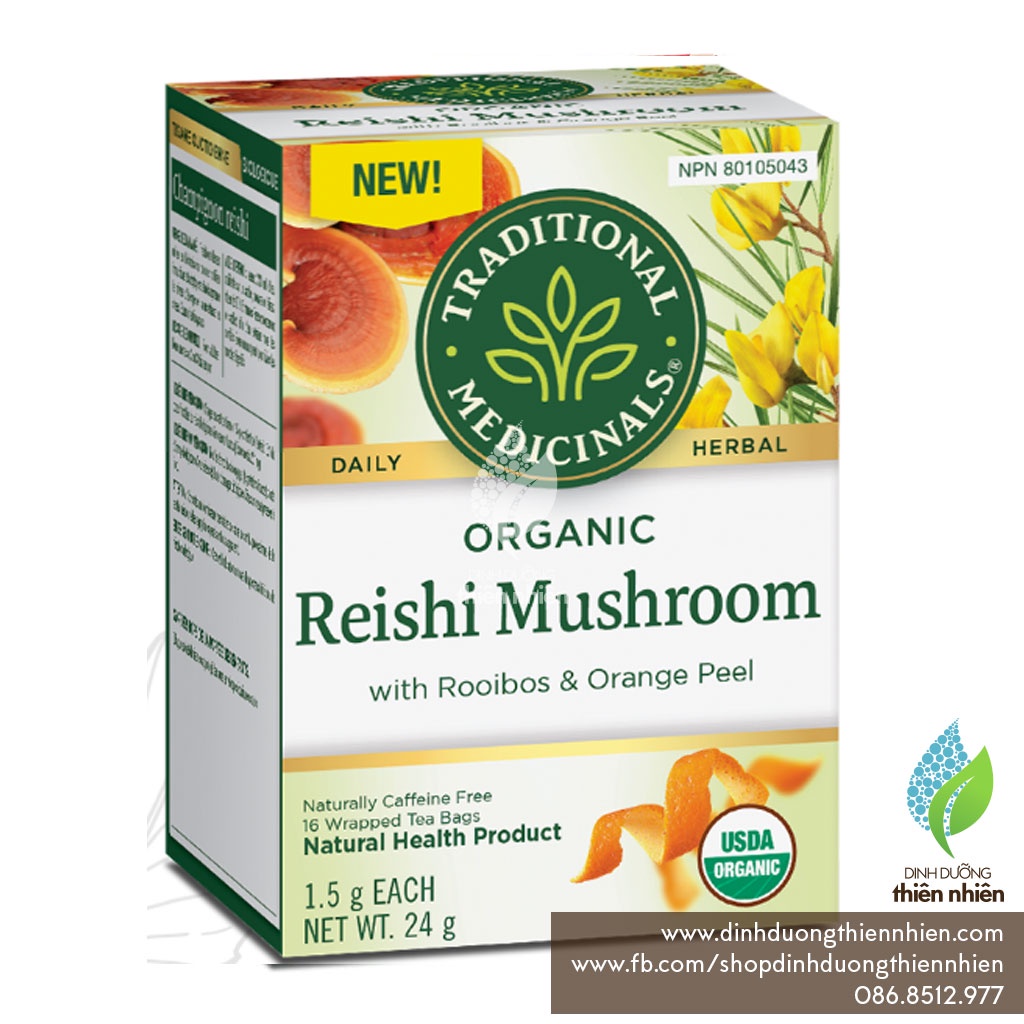 Trà Hữu Cơ Nấm Linh Chi, Hồng Trà & Vỏ Cam Traditional Medicinals Organic Reishi Mushroom with Rooibos & Orange Peel