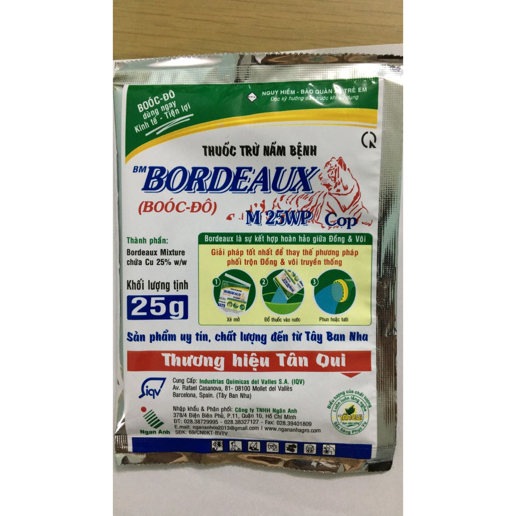 Sản phẩm trừ nấm bệnh Bordeaux M 25WP gói 25gr