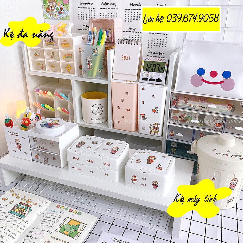 💫COMBO KỆ ĐA NĂNG - KỆ MÁY TÍNH ĐỂ BÀN LÀM VIỆC 💝 DECOR - LẮP GHÉP 💝 MÀU TRẮNG 🌈