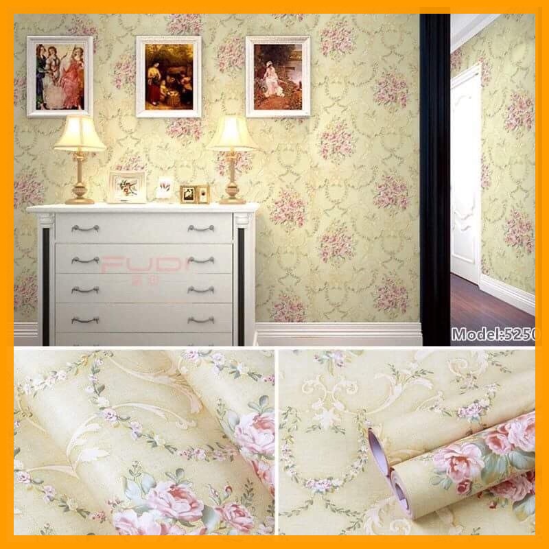 10M GIẤY DÁN TƯỜNG SẴN KEO HOA TRÀ VÀNG KHỔ 45CM 5250