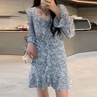Váy hoa nhí viền bèo đuôi cá tay loe dáng ngắn siêu xinh [Ảnh thật 4-9]