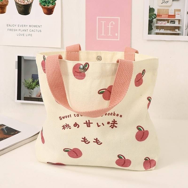 Bag Female 2021 New Pouch Japanese Peach Portable Canvas Bag Girl Snack Bento Small Bag Handbag U1mU