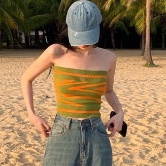 Áo Dệt Kim Hai Dây Họa Tiết Kẻ Sọc Thời Trang Mùa Hè Quyến Rũ Cho Nữ