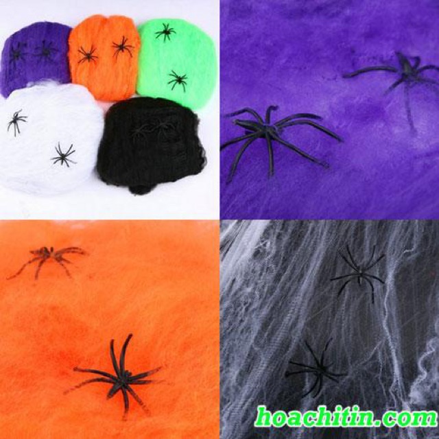 Tơ nhện trang trí tiệc Halloween có sẵn 2 con nhện