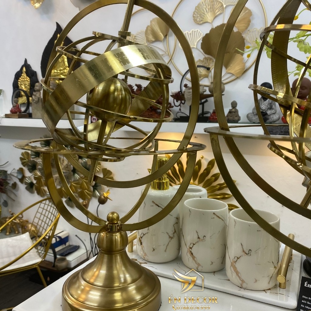 Mô Hình Địa Cầu Trang Tri Tủ Kệ,Mô Hình Địa Cầu Để Bàn Mạ Đồng, Én Decor
