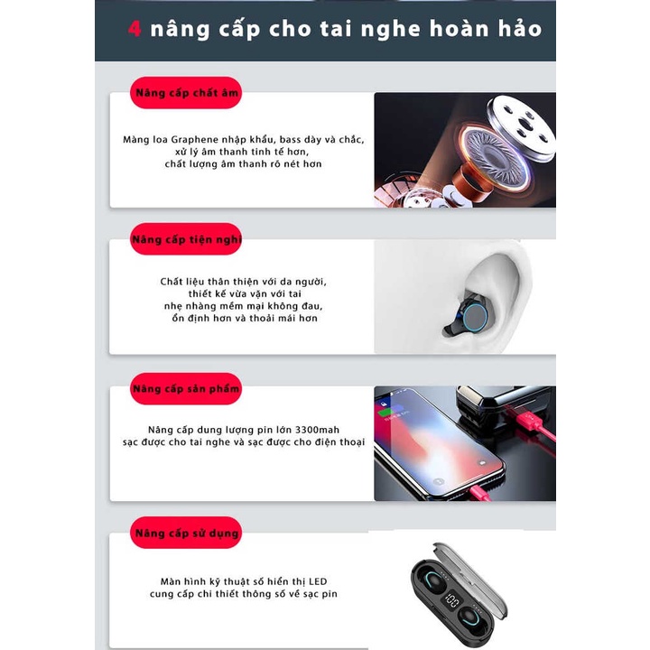 Tai nghe bluetooth true wireless S1-TWS HBQ-Q32 kiêm sạc dự phòng 2000mah (Đen) Nhất Tín Computer