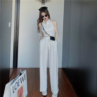 [Mua nhiều giảm nhiều] Set quần thun ống rộng mix áo thun croptop ôm cổ
