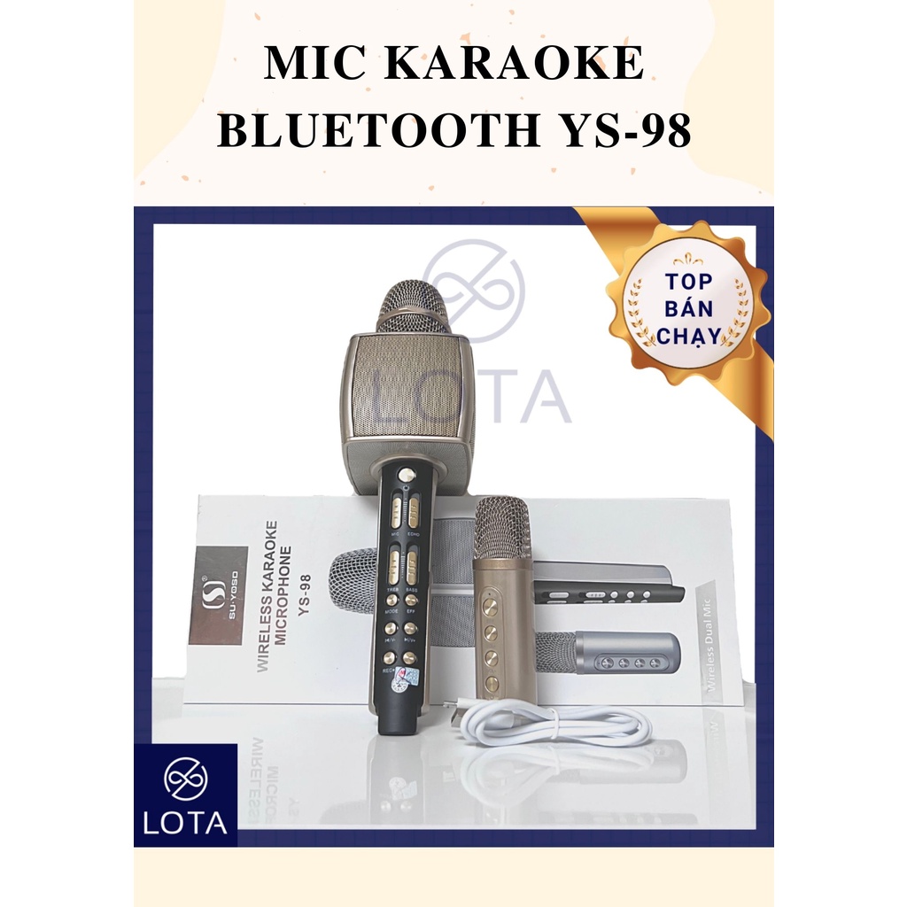 MIC KARAOKE BLUETOOTH YS-98 CÓ MIC PHỤ SONG CA kèm loa ghi âm micro kết nối với điện thoại không rè chống hú âm thanh ha