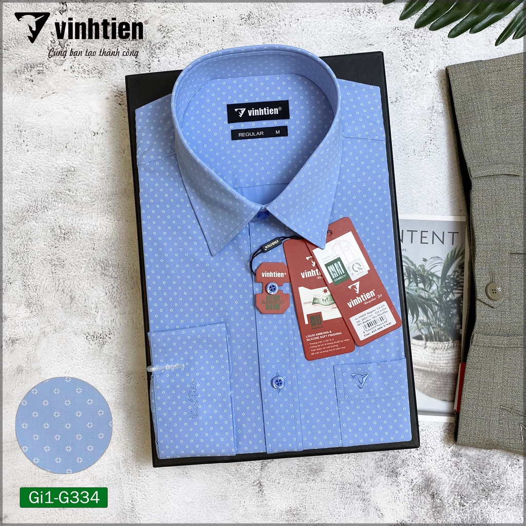 Áo Sơ Mi Nam Dài Tay Họa Tiết Bamboo Vĩnh Tiến Form Regular Vạt Ngang 415