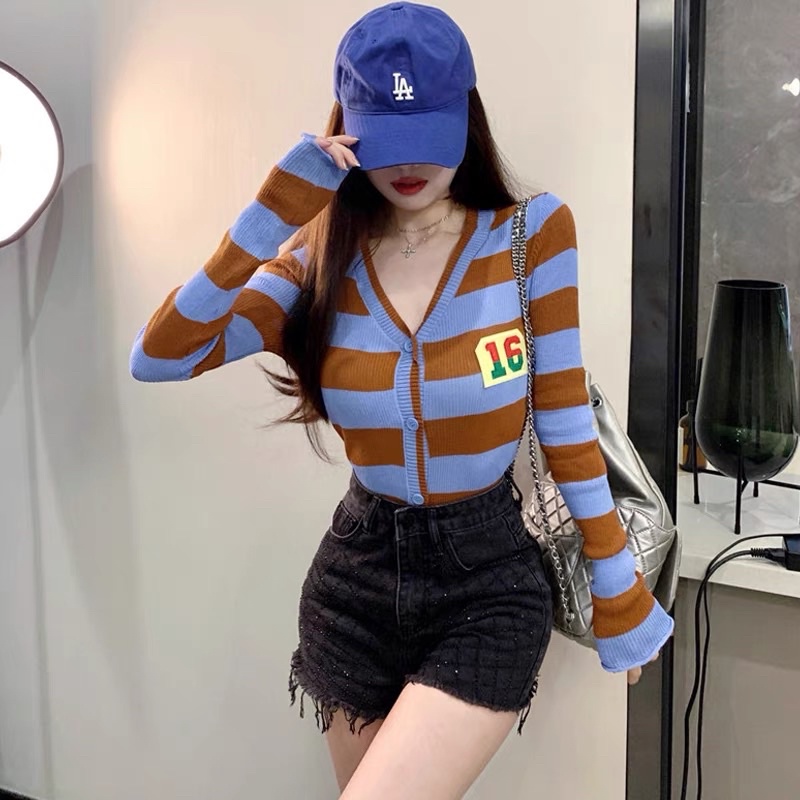 áo len cardigan dệt kim kẻ sọc ngang cá tính tag 16 (A376#)