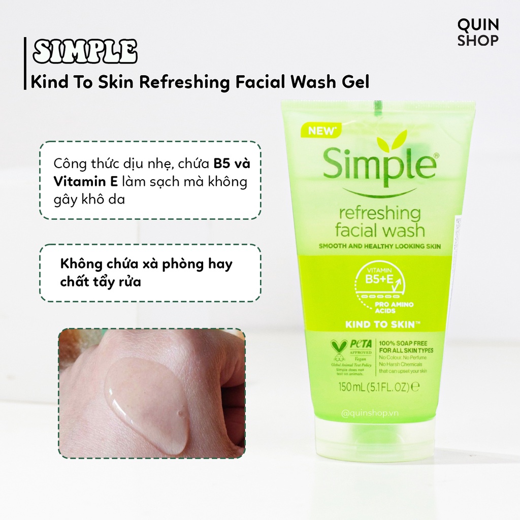 Sữa Rửa Mặt Simple Kind To Skin Refreshing Facial Wash Gel