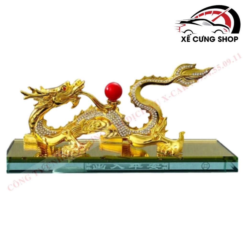 Tượng rồng vàng nhả ngọc phong thủy trang trí trên xe ô tô, xe hơi