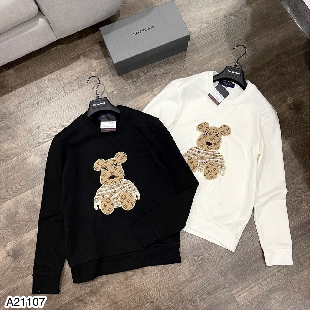 Áo Sweater Nam Lv Họa Tiết Hình Gấu Thêu Cao Cấp - Áo Nỉ Nam Nữ Lv Chất Nỉ Da Cá Ấm Áp DT STORE MENWEAR