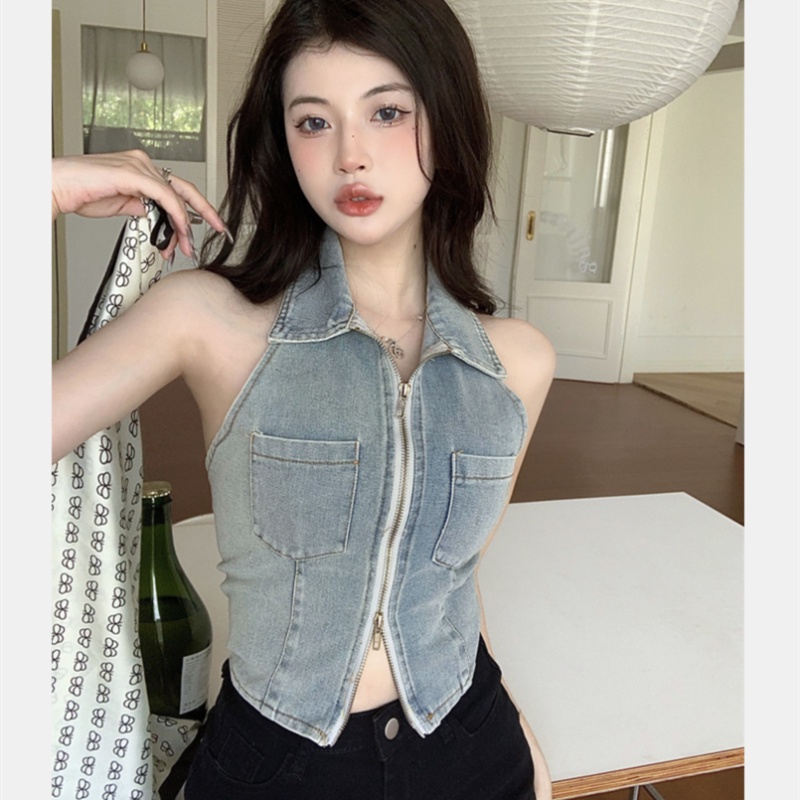 Áo Denim Không Tay Thiết Kế Quyến Rũ Thời Trang