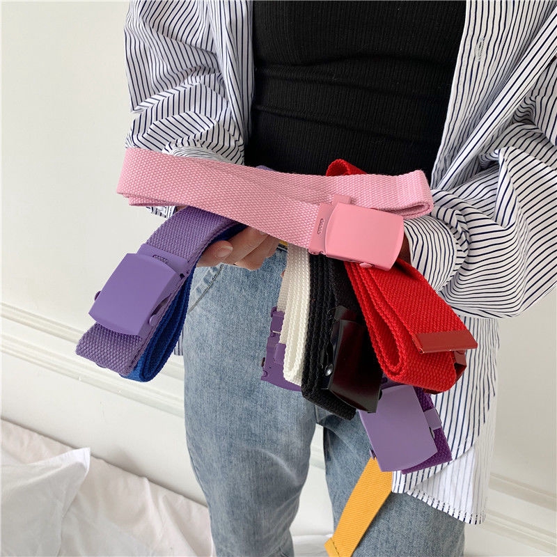 Thắt lưng canvas màu trơn có khóa thời trang nam nữ