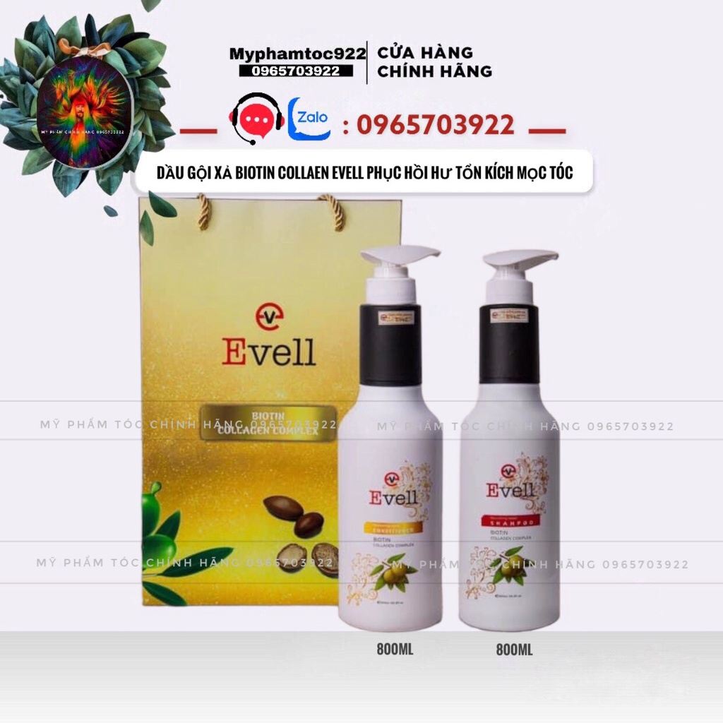 Dầu Gội Xả Biotin Collaen Evell Phục Hồi Hư Tổn Kích Mọc Tóc 800mls