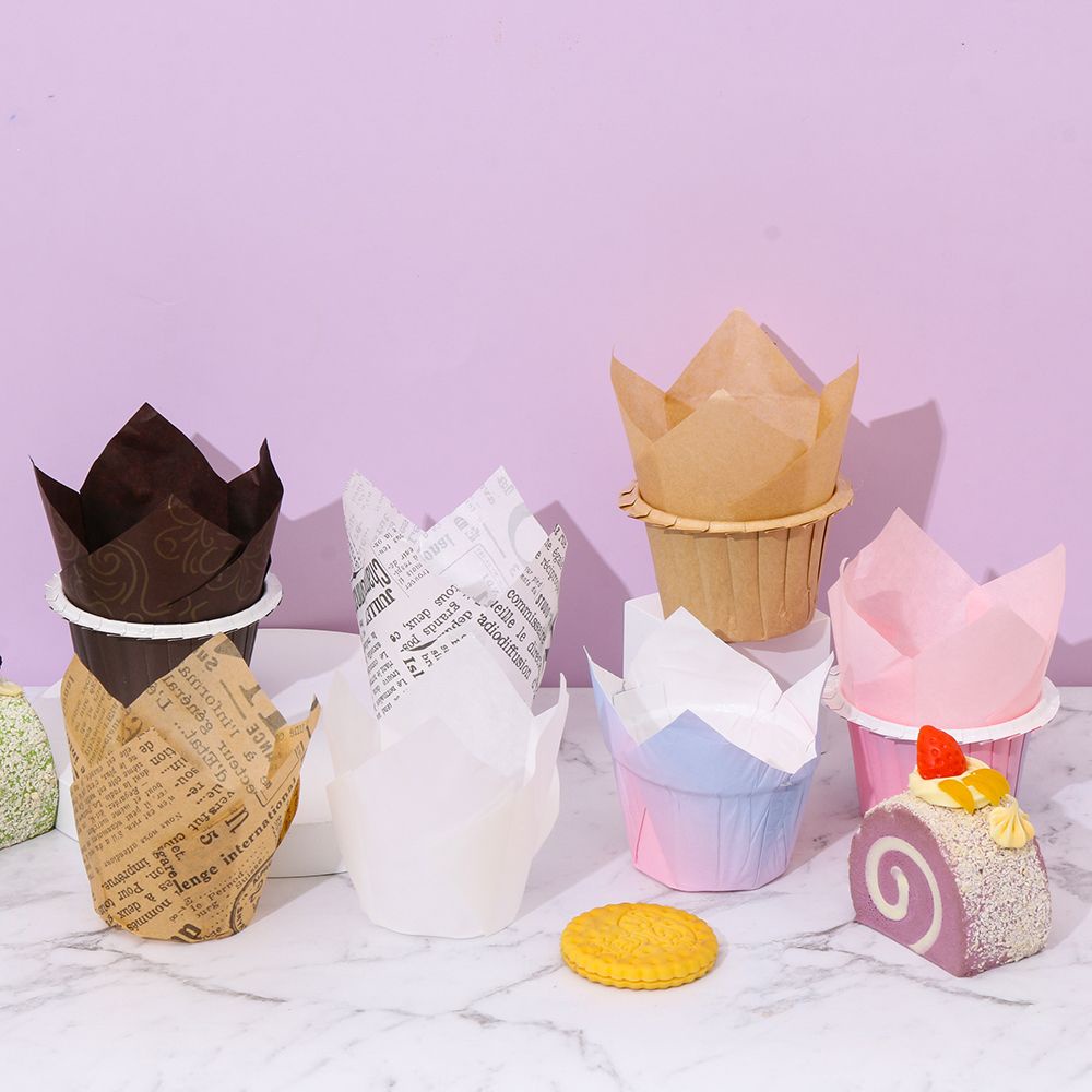 CONOPERY Set 50 cốc giấy làm bánh cupcake / muffin chống dầu hình hoa tulip diy