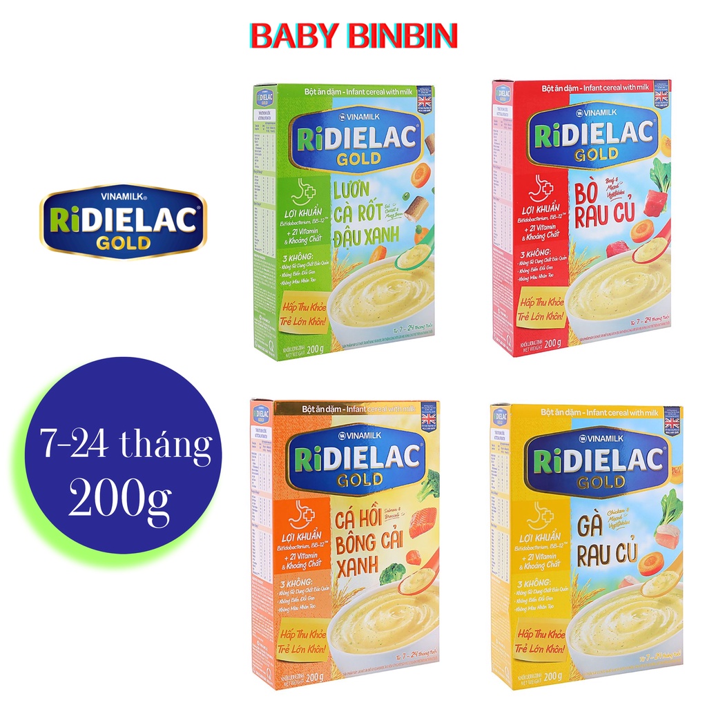 (NHIỀU LỰA CHỌN) Bột ăn dặm Ridielac Gold hộp 200g (cho bé 7 - 24 tháng) từ Vinamilk