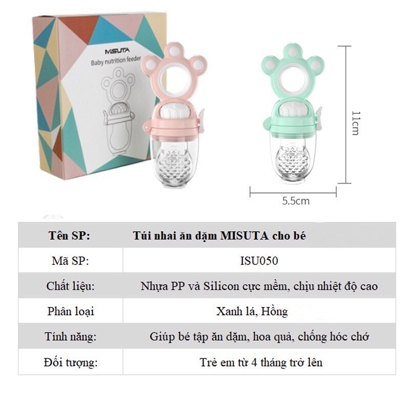 Túi nhai ăn dặm cho bé MISUTA có 3 núm ti silicon cao cấp siêu mềm chống hóc Baby dreams