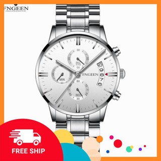 Đồng Hồ Nam FNGEEN JAPAN Lịch Ngày Phiên Bản Doanh Nhân Dây Thép Không Gỉ Cao Cấp
