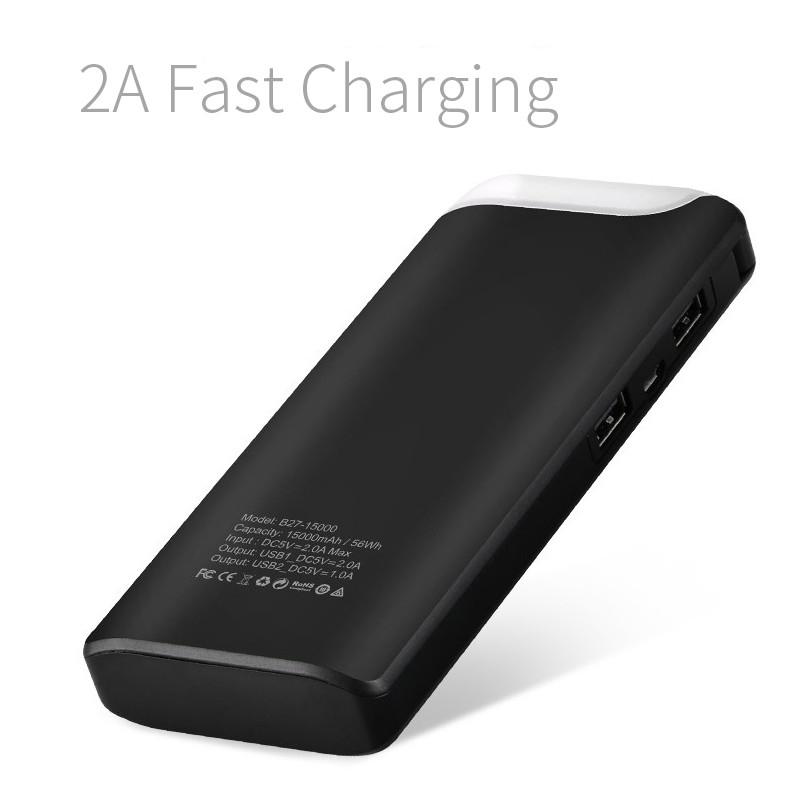 Sạc Dự Phòng Hoco 15000mah Có Đèn Led Cho Iphone Samsung Xiaomi Huawei Android