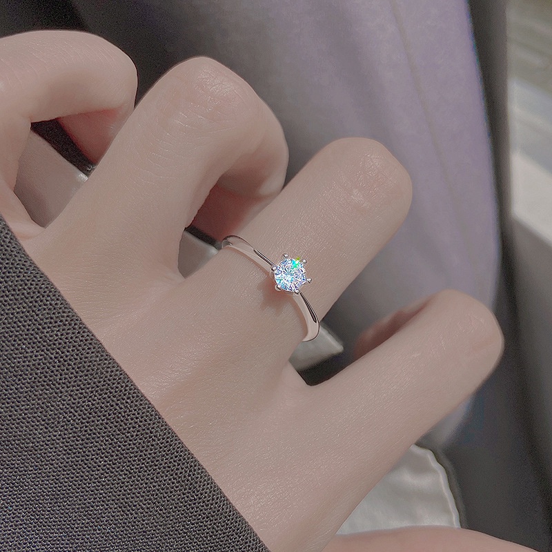 JOJO COCO Nhẫn Hở Mạ Bạc 925 Đính Kim Cương Lấp Lánh Có Thể Điều Chỉnh Kích Cỡ