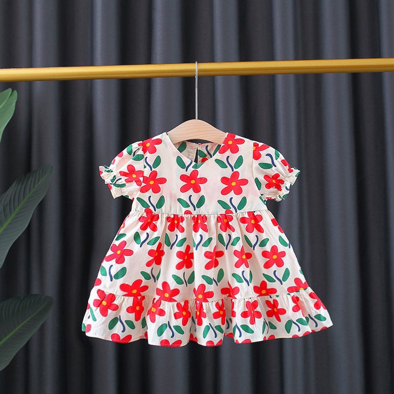 Váy hoa đuôi cá 2 màu bo tay xinh xắn dành cho bé gái 8-23kg