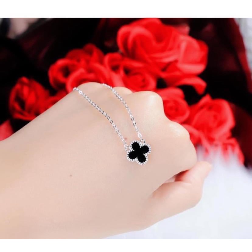 Dây chuyền nữ - dây chuyền cỏ 4 lá bạc ta sơn đen