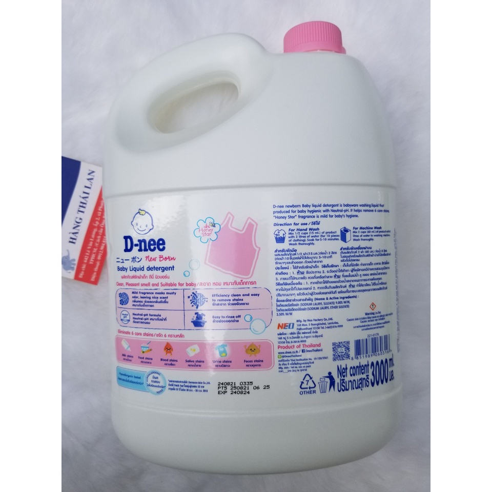 Nước giặt Dnee Thái Lan 3000ML- Màu hồng - Hàng chuẩn