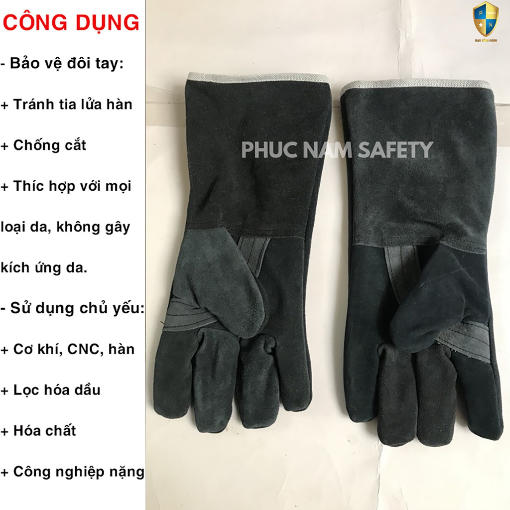 Găng tay da hàn 2 lớp dài màu bò,Găng tay da hàn 2 lớp dài màu đen, bao tay da hàn, găng tay hàn, găng tay Tig