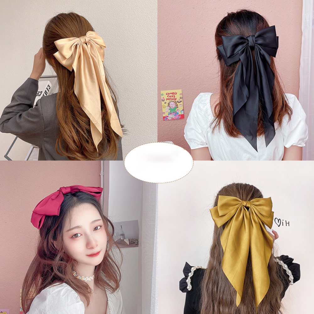 Dây Buộc Tóc Vải Satin Hai Lớp Cỡ Lớn Họa Tiết Bướm Xinh Xắn Cho Bé Gái