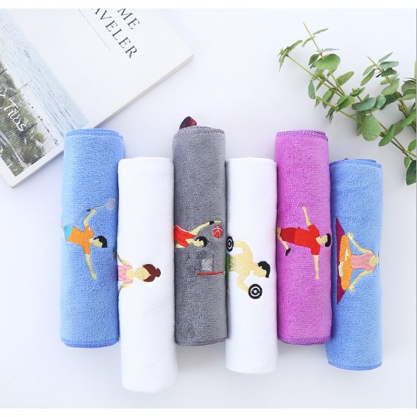 Khăn cotton thể thao lau thấm mồ hôi thêu hình cô gái tập yoga