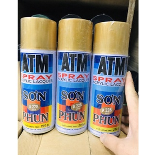 Sơn xịt atm a228 màu vàng gold, màu bạc a300, màu đen a212