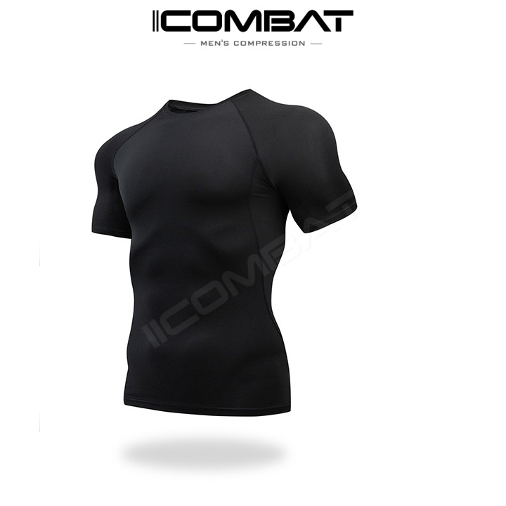 iiCOMBAT Áo Thể Thao Nam Tập Gym Cao Cấp Vải Coolmax Full đen - Áo Fitness Coat nam thoáng mát nhanh khô