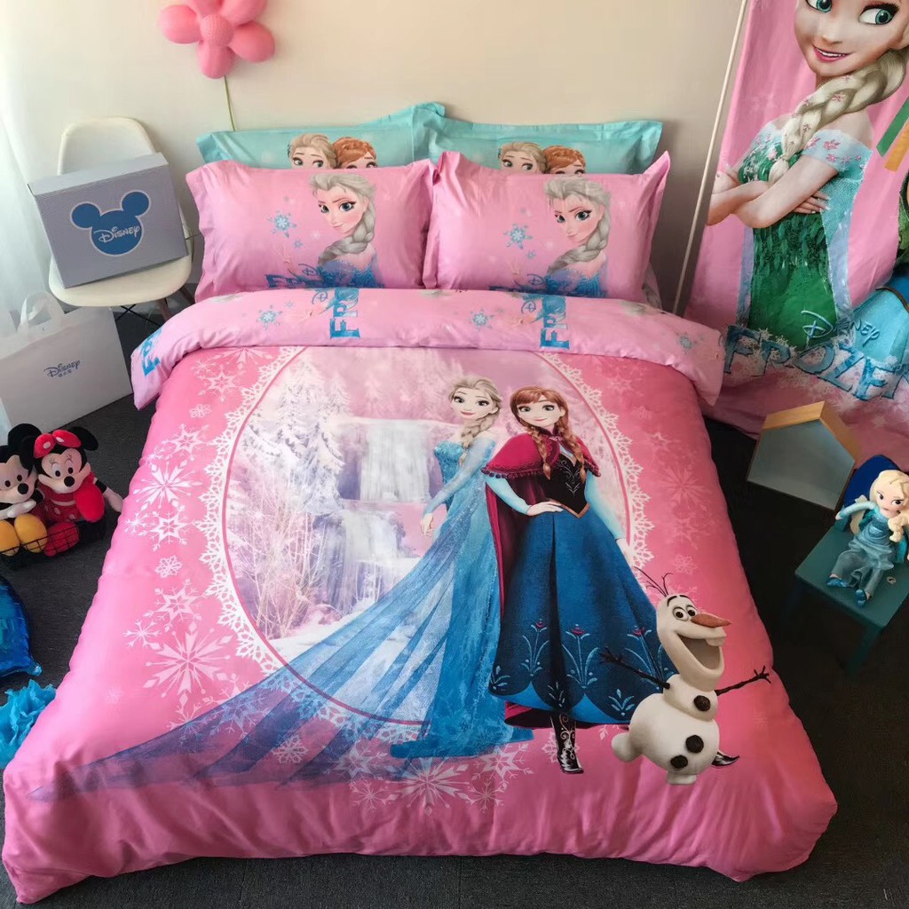 Bộ Chăn Ga Gối Cotton 100% Mẫu Elsa Hồng Mềm Mịn Thoáng Mát Thấm Hút Tốt Cho Đệm 1m2 m4 m6 m8 2m 2m2